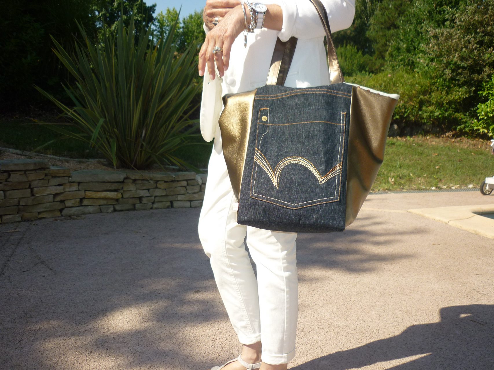 Sac Cabas Patchwork Recyclé - Toile Zèbre, Pois, étoiles, Anses Cuir, Neuf Avec étiquettes