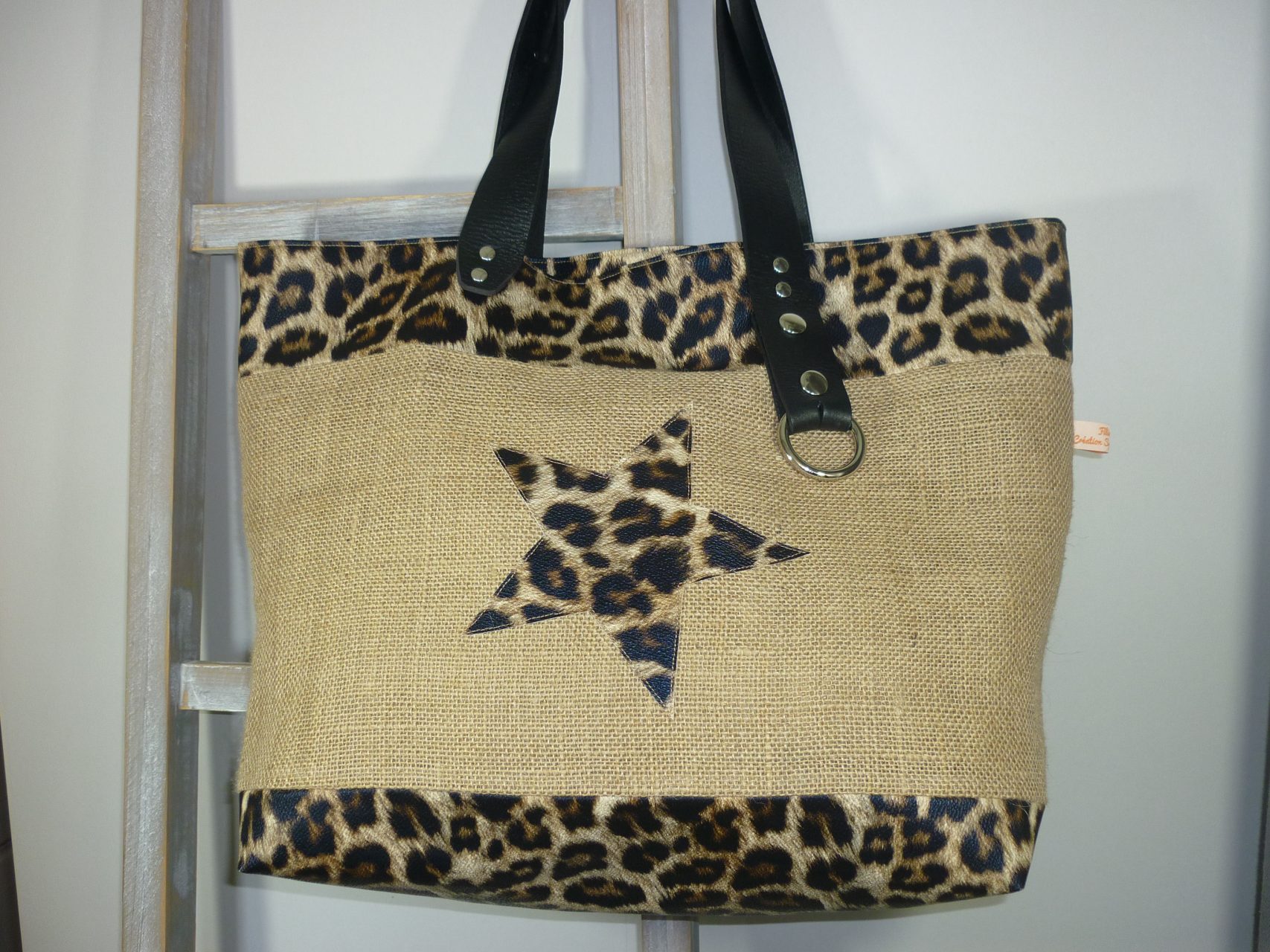 Sac Jute Sac Avec Gros Anneaux Sac Cabas Toile Jute Léopard Avec