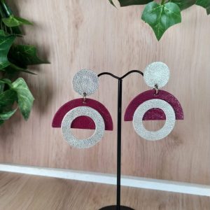 boucles d'oreilles en cuir bicolore style années 80