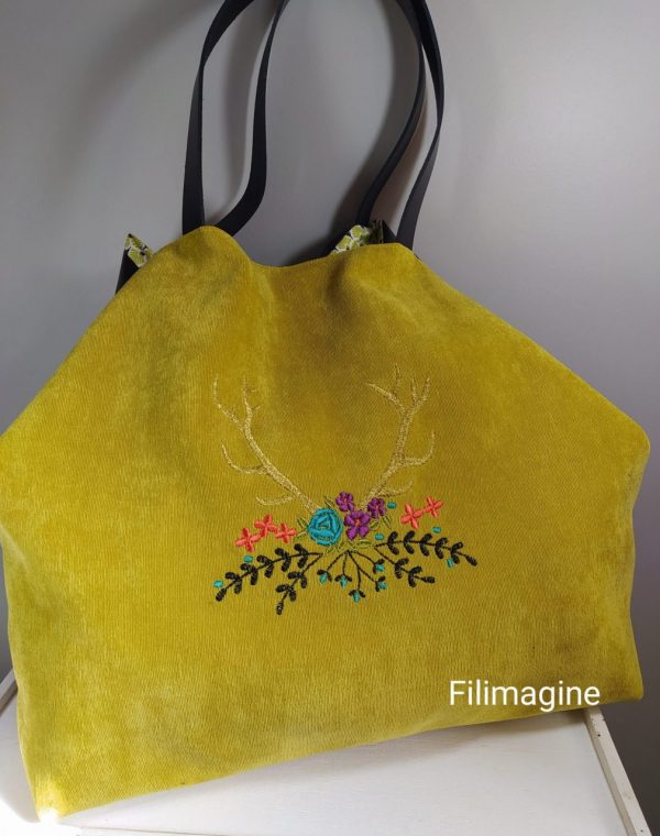 sac cabas en velours brodé avec double fermeture sécurisée