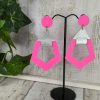 boucles d'oreilles en cuir bicolore rose fluo et argenté