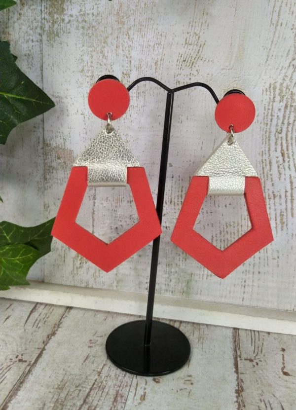boucles d'oreilles en cuir bicolore rouge et doré