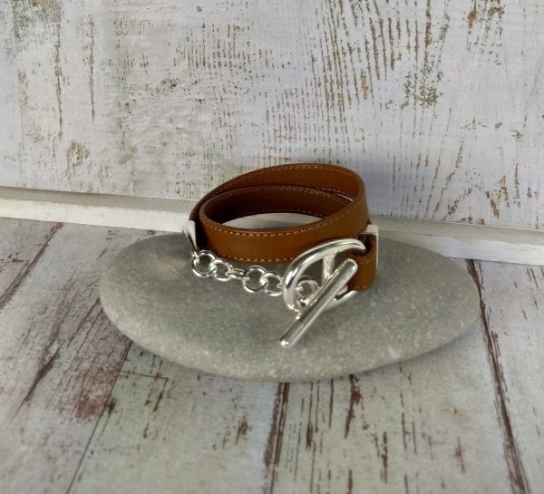 bracelet en cuir avec maille marine