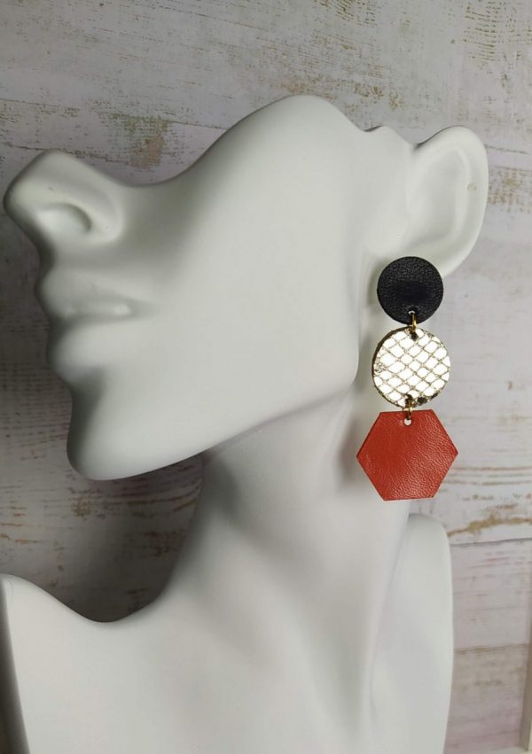 boucles d'oreiles longues en cuir aux formes géométriques